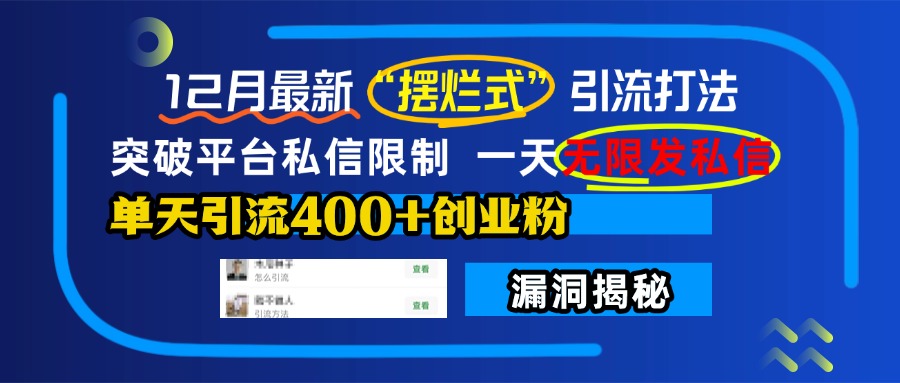 12月最新“摆烂式”引流打法，突破平台私信限制，一天无限发私信，单天引流400+创业粉！_金轩项目库