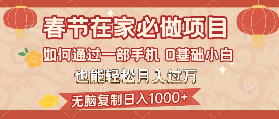 春节在家如何通过一部手机，无脑复制日入1000+，0基础小白也能轻松月入过万_金轩项目库