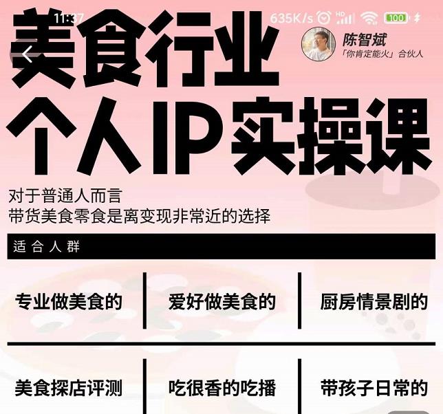 美食行业个人IP实操课，对于普通人而言，带货美食零食是离变现非常近的选择_金轩项目库