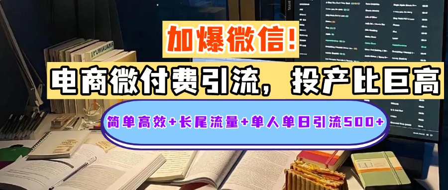 电商微付费引流，投产比巨高，简单高效+长尾流量+粉丝质量高，单人单日引流500+创业粉_金轩项目库