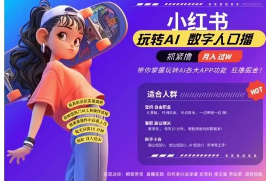 小红书数字人暴力起号，AI改写文案，流量火爆月入破W轻松拿捏，再也不用费劲录口播_金轩项目库