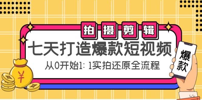 七天打造爆款短视频：拍摄+剪辑实操，从0开始1:1实拍还原实操全流程_金轩项目库