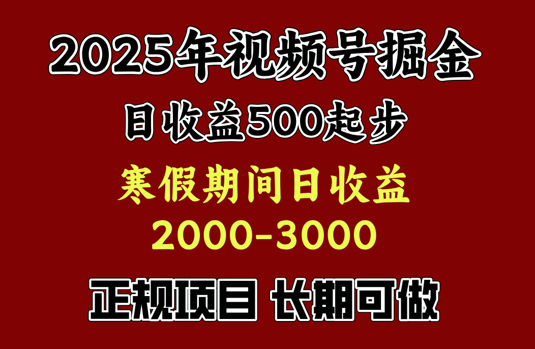 最新视频号项目，单账号日收益500起步，寒假期间日收益2000-3000左右，_金轩项目库
