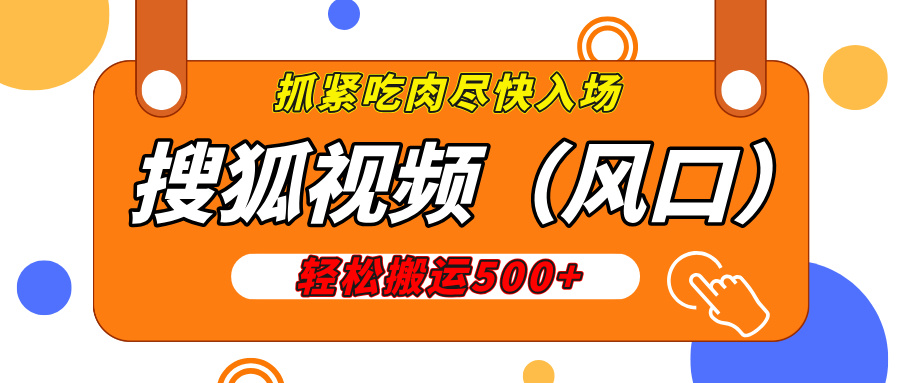 搜狐视频，新风口，1天200-500收益，抓紧吃肉！_金轩项目库