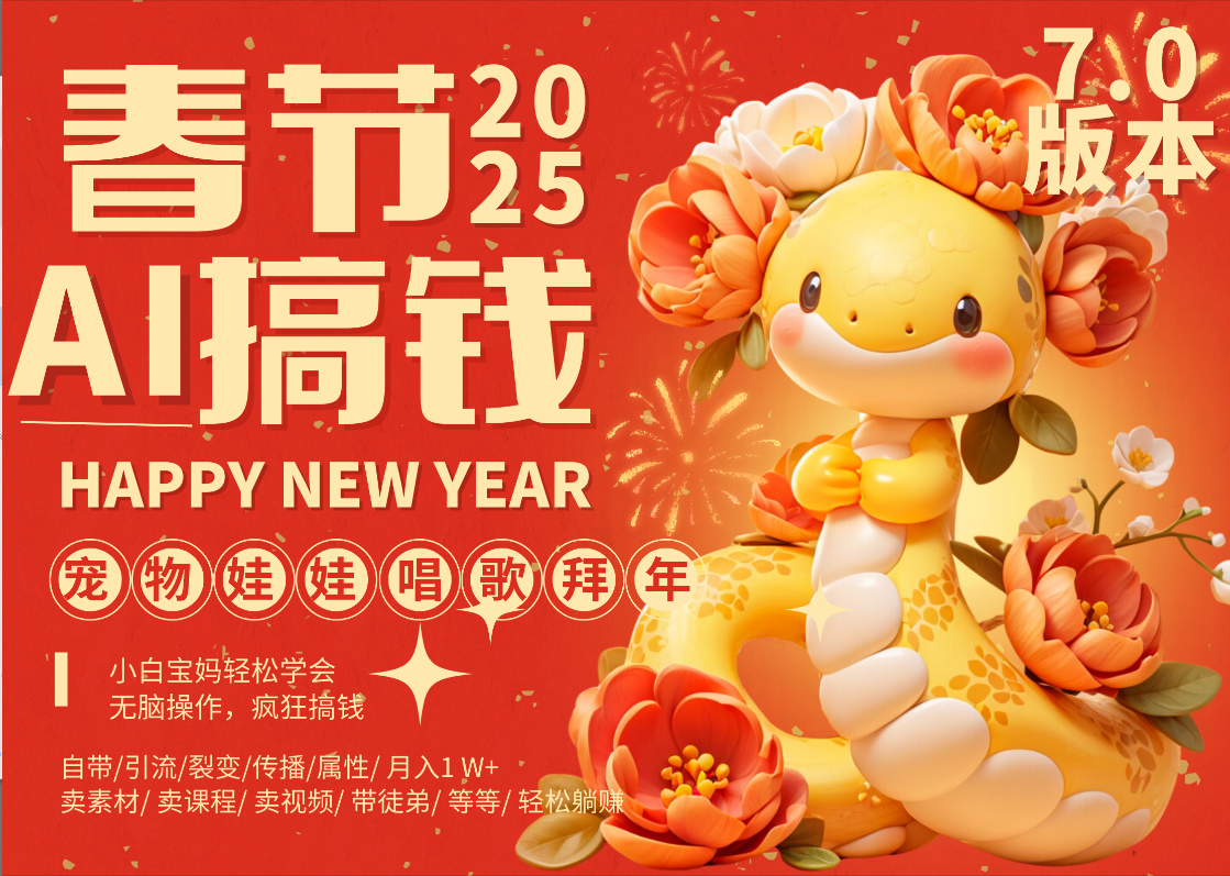 AI春节搞钱7.0升级版 蝴蝶号超火爆萌宠唱歌拜年  AI一键制作 批量出内容   春节做轻松躺赚 每日轻松十分钟  月赚米1W+  抓紧冲！可做视频 可卖素材只带小白和宝妈！_金轩项目库
