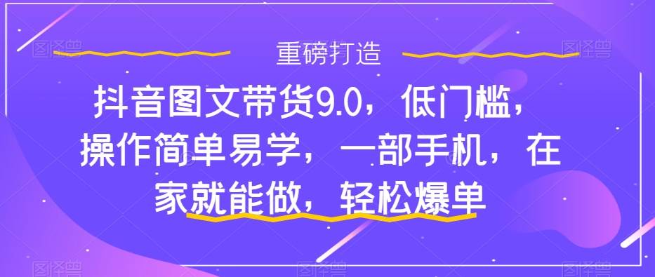 抖音图文带货9.0，低门槛，操作简单易学，一部手机，在家就能做，轻松爆单_金轩项目库