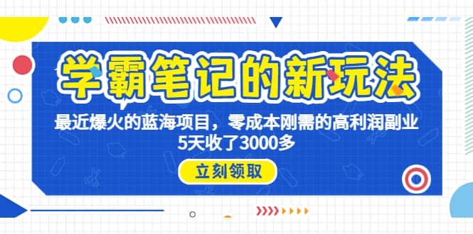 学霸笔记新玩法，最近爆火的蓝海项目，0成本高利润副业，5天收了3000多_金轩项目库