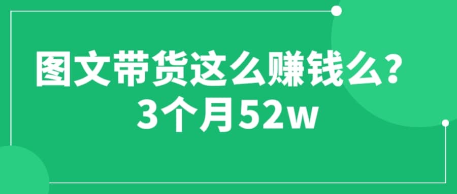 图文带货这么赚钱么? 3个月52W 图文带货运营加强课_金轩项目库