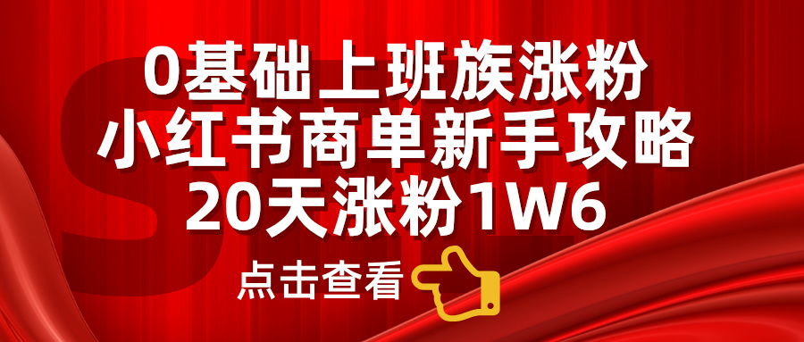 小红书商单新手攻略，20天涨粉1.6w，0基础上班族涨粉_金轩项目库