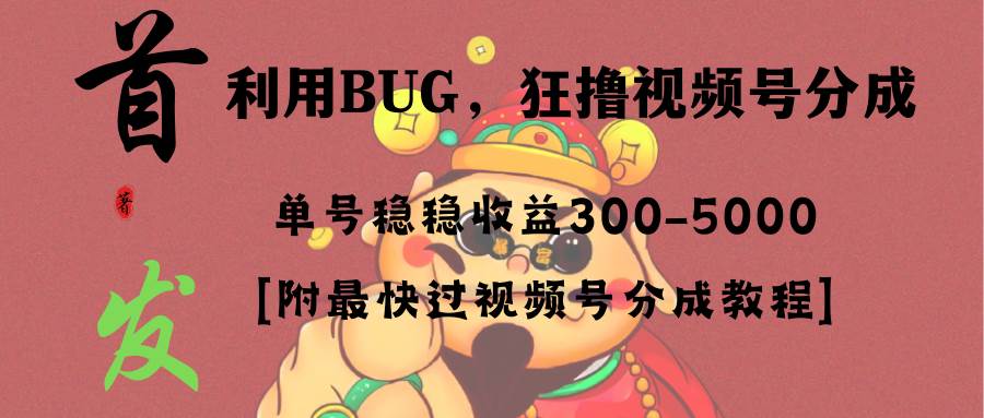 全网独家首发，视频号BUG，超短期项目，单号每日净收益300-5000！_金轩项目库