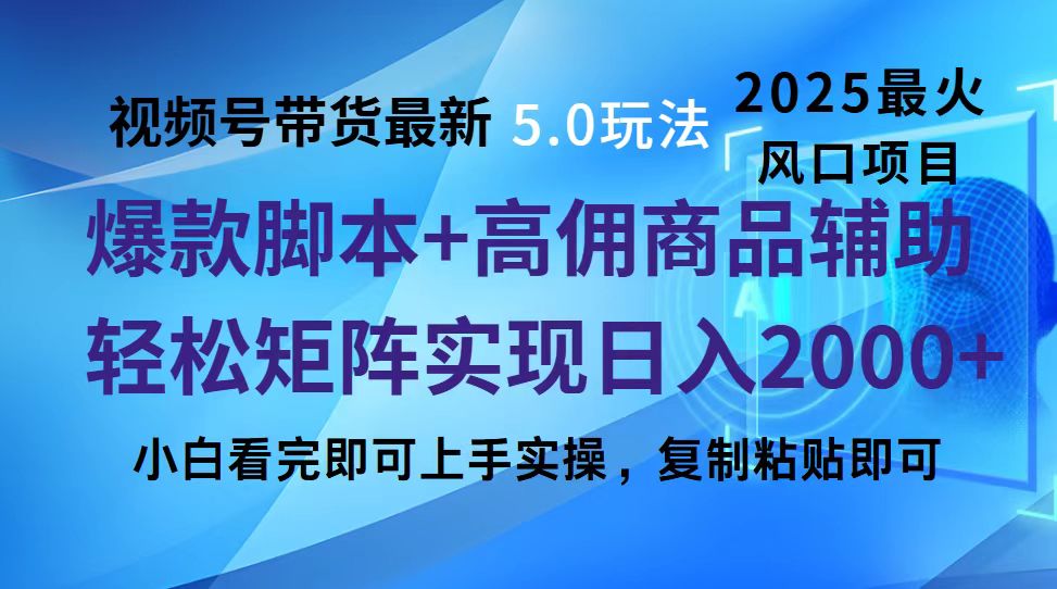 视频号带货最新5.0玩法，作品制作简单，当天起号，复制粘贴，脚本辅助，轻松矩阵日入2000+_金轩项目库