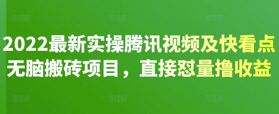 2022最新实操腾讯视频及快看点无脑搬砖项目，直接怼量撸收益_金轩项目库