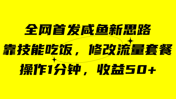咸鱼冷门新玩法，靠“技能吃饭”，修改流量套餐，操作1分钟，收益50+_金轩项目库