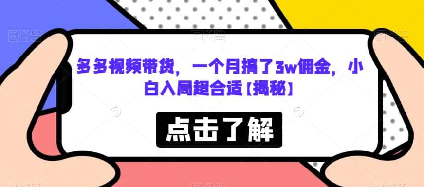 多多视频带货，一个月搞了3w佣金，小白入局超合适【揭秘】_金轩项目库
