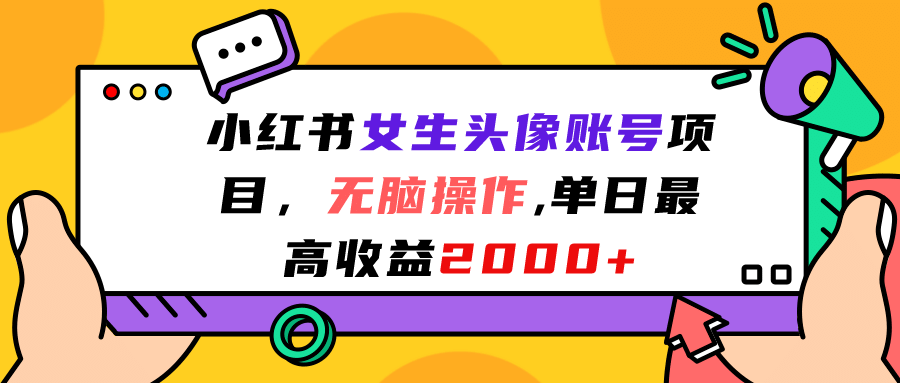 小红书女生头像账号项目，无脑操作，单日最高收益2000+_金轩项目库