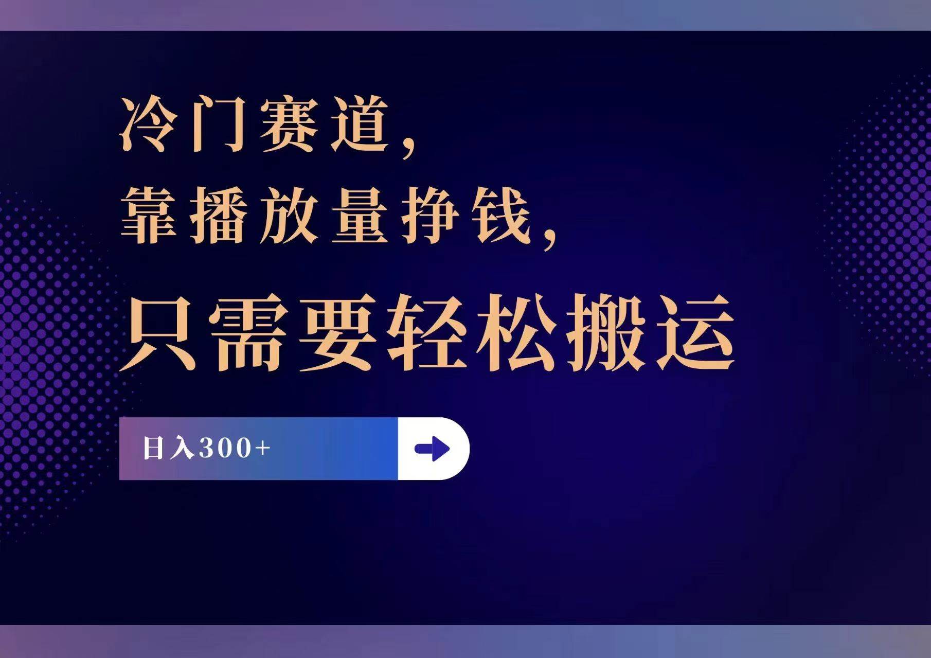冷门赛道，靠播放量挣钱，只需要轻松搬运，日赚300+_金轩项目库