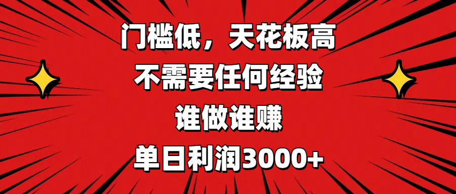 门槛低，收益高，不需要任何经验，谁做谁赚，单日利润3000+_金轩项目库