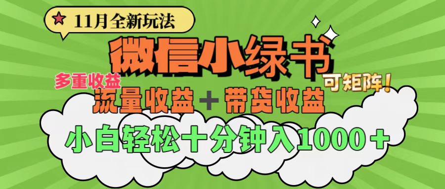 11月小绿书全新玩法，公众号流量主+小绿书带货双重变现，小白十分钟无脑日入1000+_金轩项目库