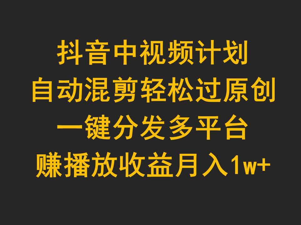 抖音中视频计划，自动混剪轻松过原创，一键分发多平台赚播放收益，月入1w+_金轩项目库