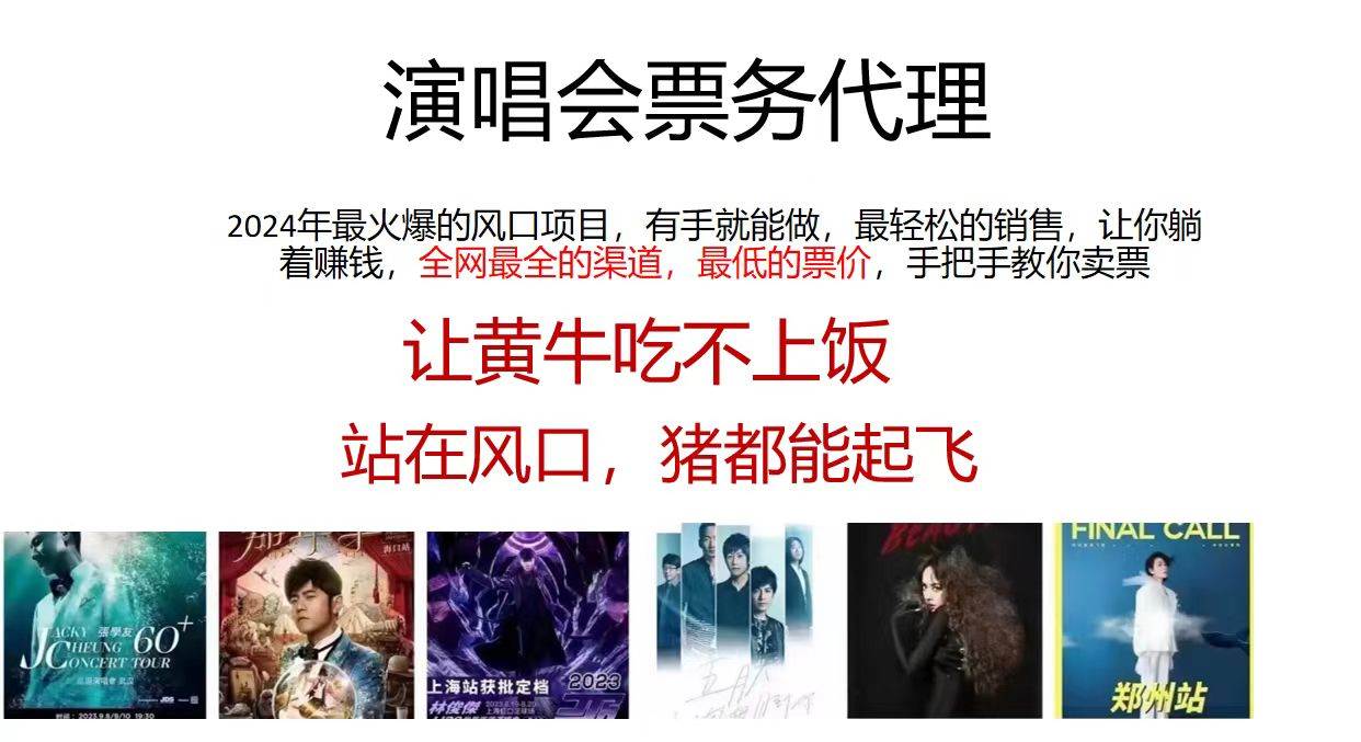 演唱会全网最低票务代理，小白一分钟上手，手把手教你卖票，日入2000+…_金轩项目库