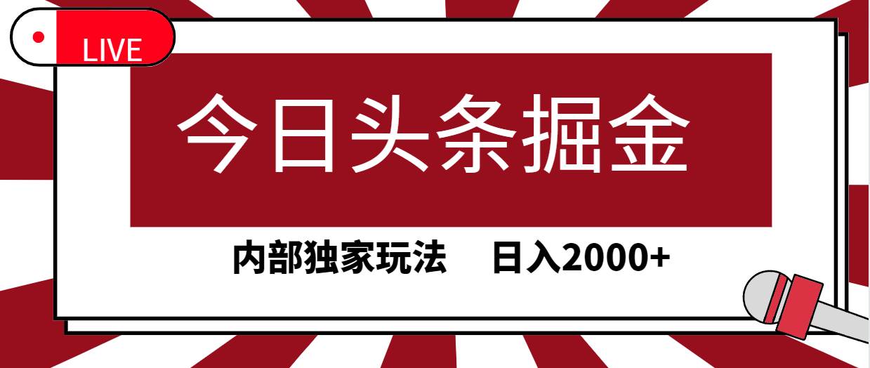 今日头条掘金，30秒一篇文章，内部独家玩法，日入2000+_金轩项目库