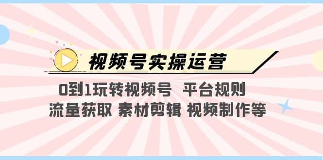 视频号实操运营，0到1玩转视频号 平台规则 流量获取 素材剪辑 视频制作等_金轩项目库
