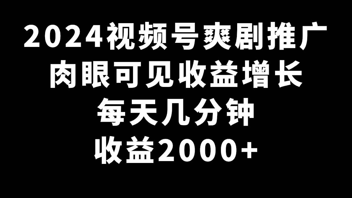 2024视频号爽剧推广，肉眼可见的收益增长，每天几分钟收益2000+_金轩项目库