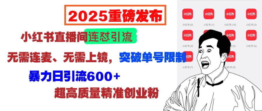 2025重磅发布：小红书直播间连怼引流，无需连麦、无需上镜，突破单号限制，暴力日引流600+超高质量精准创业粉_金轩项目库