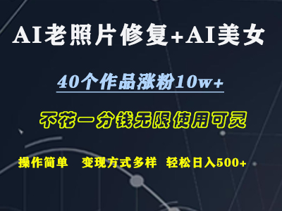 AI老照片修复+AI美女玩发  40个作品涨粉10w+  不花一分钱使用可灵  操作简单  变现方式多样话   轻松日去500+_金轩项目库
