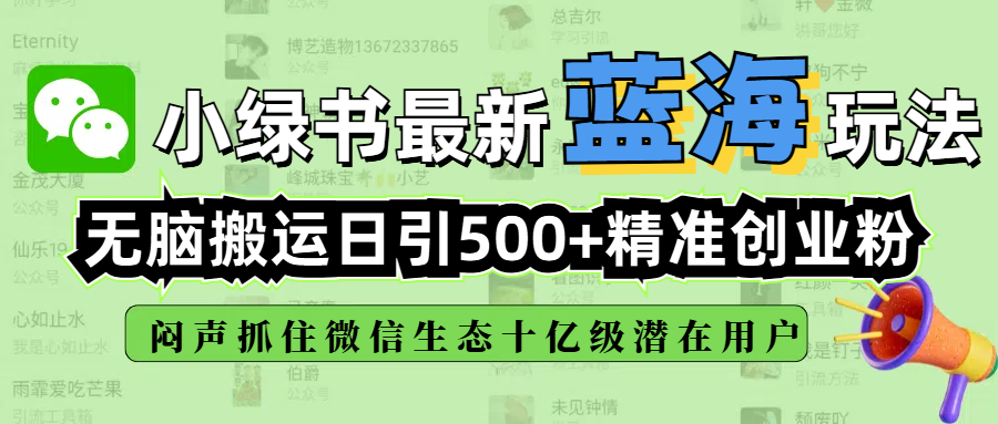 小绿书最新蓝海玩法，无脑搬运日引500+精准创业粉，闷声抓住微信生态十亿级潜在用户_金轩项目库