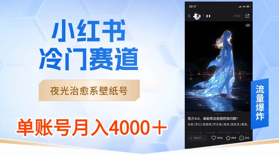 小红书冷门赛道，夜光治愈系壁纸号，单号月入4000＋_金轩项目库