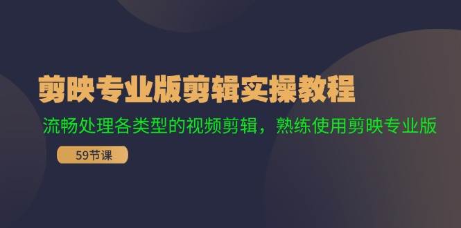剪映专业版剪辑实操教程：流畅处理各类型的视频剪辑，熟练使用剪映专业版_金轩项目库