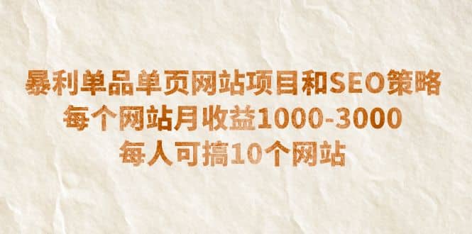 暴利单品单页网站项目和SEO策略 每个网站月收益1000-3000 每人可搞10个_金轩项目库