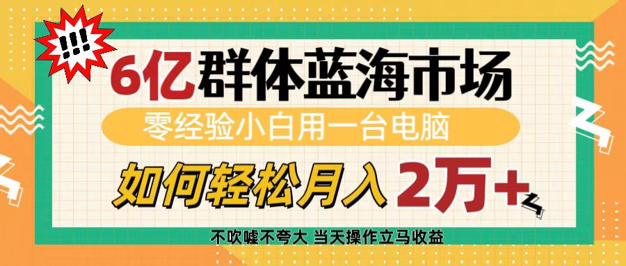 6亿群体蓝海市场，零经验小白用一台电脑，如何轻松月入2万+_金轩项目库