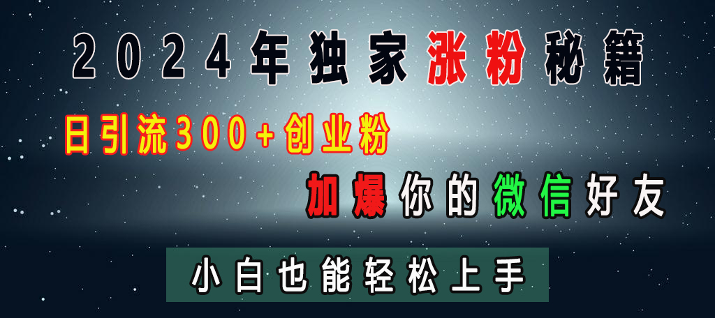 2024年独家涨粉秘籍，日引流300+创业粉，加爆你的微信好友，小白也能轻松上手_金轩项目库