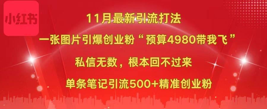 小红书11月最新图片打法，一张图片引爆创业粉“预算4980带我飞”，私信无数，根本回不过来，单条笔记引流500+精准创业粉_金轩项目库