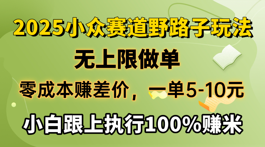 2025小众赛道，无上限做单，零成本赚差价，一单5-10元，小白跟上执行100%赚米_金轩项目库