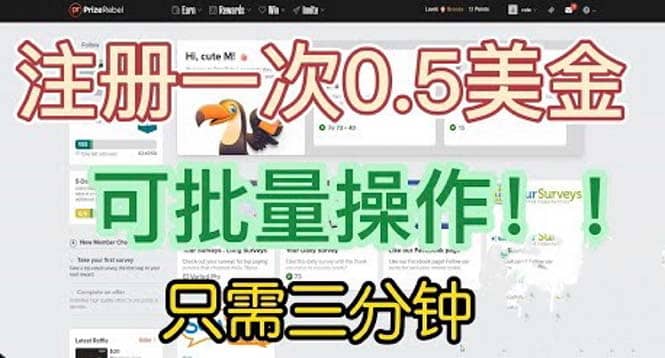 国外项目注册一次0.5美金 只需三分钟无脑操作 可批量放大 小白工作室福利_金轩项目库