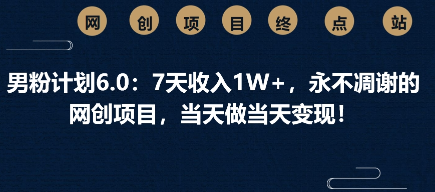 男粉计划6.0：7天收入1W+，永不凋谢的网创项目，当天做当天变现！_金轩项目库