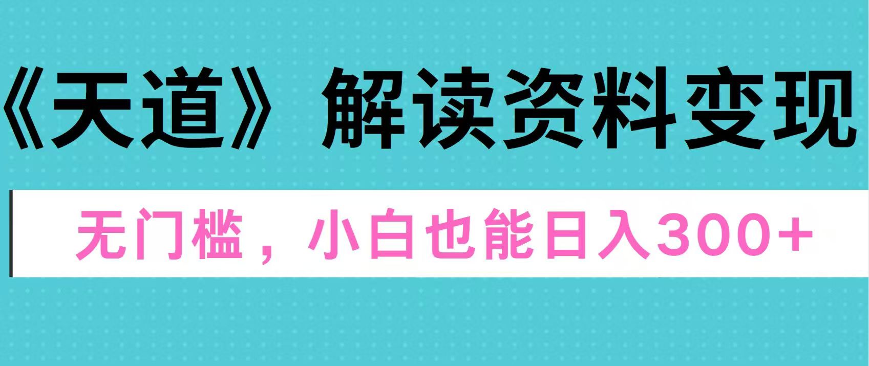 天道解读资料变现，无门槛，小白也能快速上手，稳定日入300+_金轩项目库
