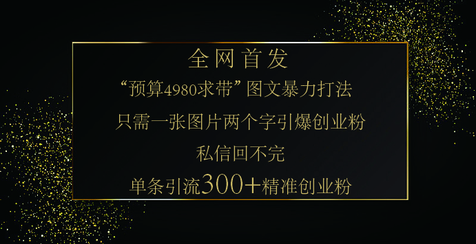 小红书，“预算 4980 带我飞” 的神奇图片引流法，堪称涨粉核武器！只需一张图，就能单条笔记凭借此方法，轻松引流 300 + 精准创业粉！_金轩项目库