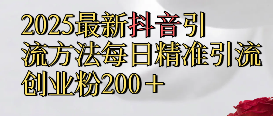 2025最新,抖音引流,方法每日精准引流创业粉300＋_金轩项目库