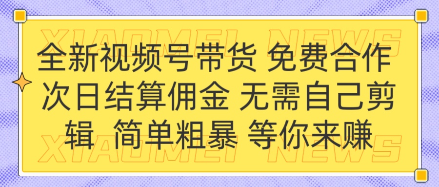 全新视频号 免费合作 佣金次日结算 无需自己剪辑_金轩项目库
