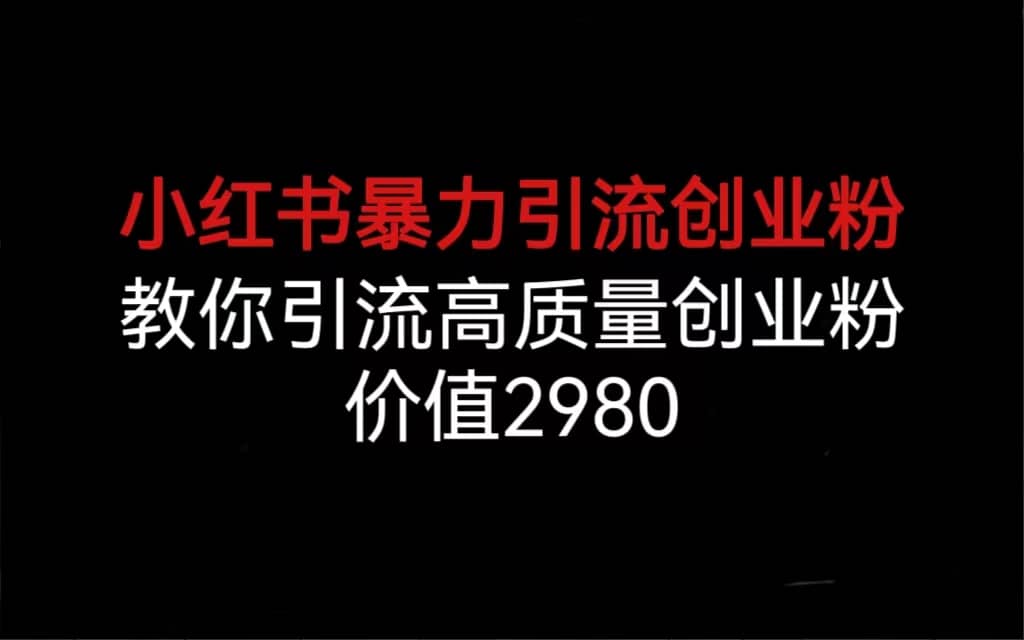 小红书暴力引流创业粉，教你引流高质量创业粉，价值2980_金轩项目库