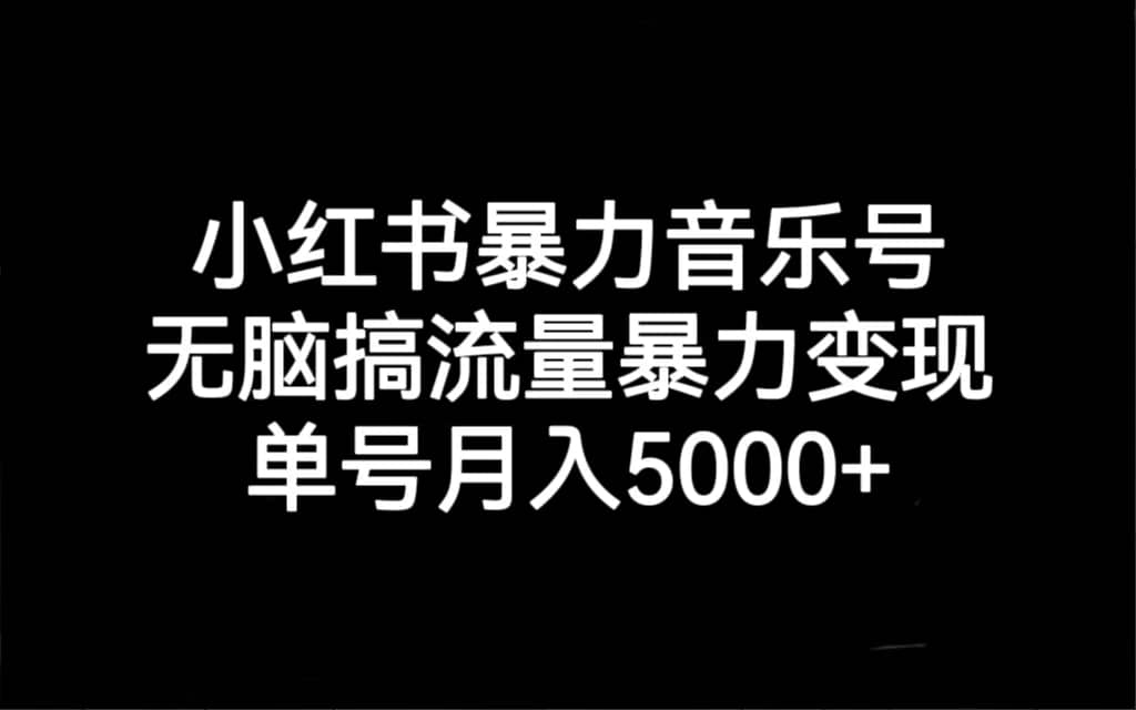 小红书暴力音乐号，无脑搞流量暴力变现，单号月入5000+_金轩项目库