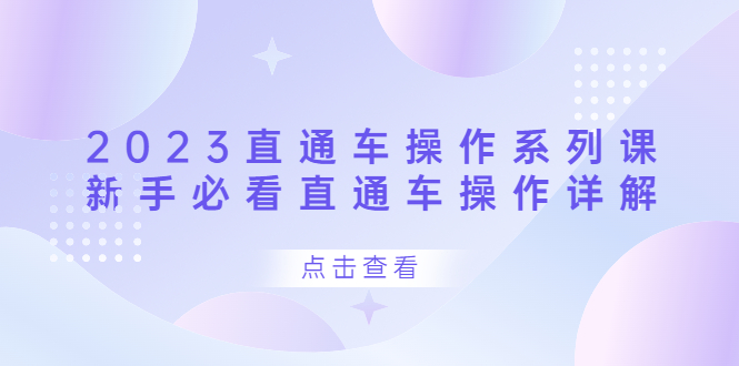 2023直通车操作 系列课，新手必看直通车操作详解_金轩项目库