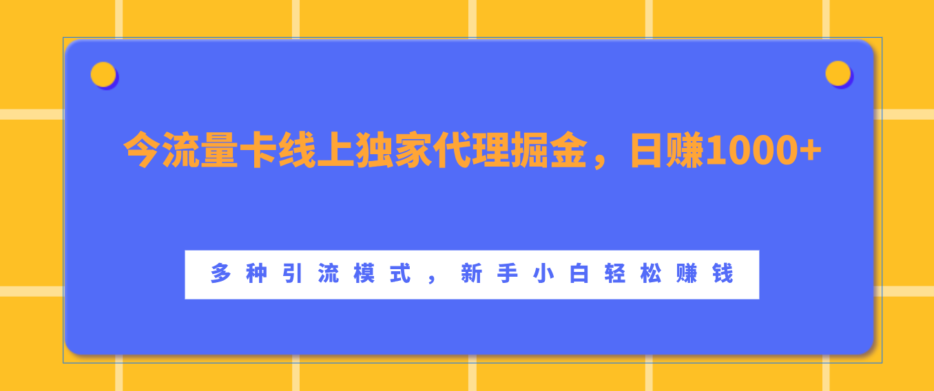 流量卡线上独家代理掘金，日赚1000+ ，多种引流模式，新手小白轻松赚钱_金轩项目库