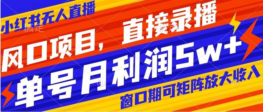 风口项目，小红书无人直播带货，直接录播，可矩阵，月入5w+_金轩项目库