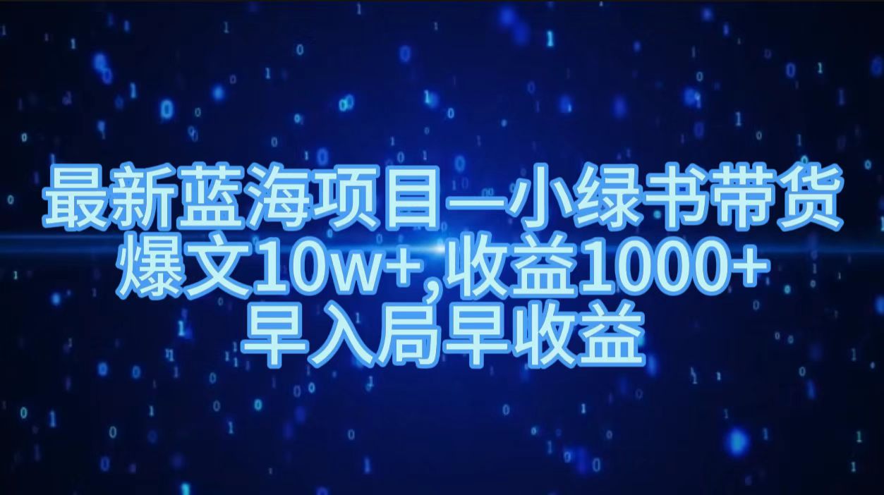 最新蓝海项目小绿书带货，爆文10w＋，收益1000＋，早入局早获益！！_金轩项目库