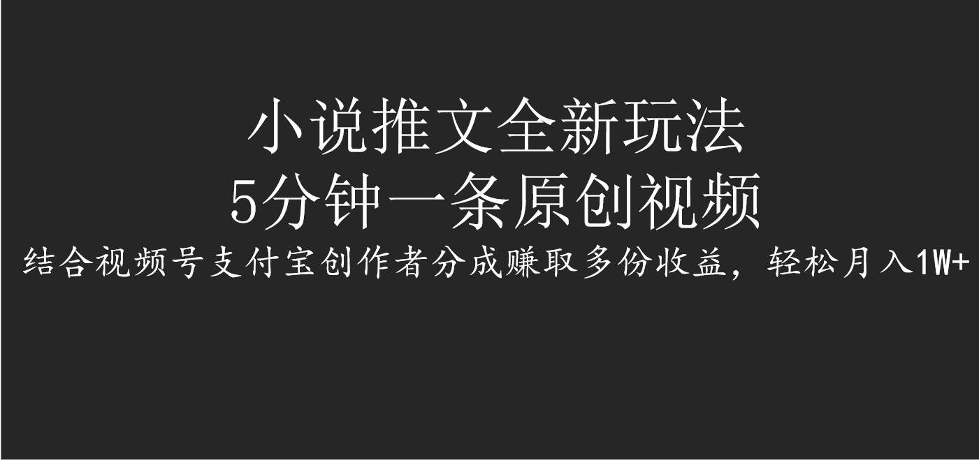 小说推文全新玩法，5分钟一条原创视频，结合视频号支付宝创作者分成赚取多份收益，轻松月入1W+_金轩项目库